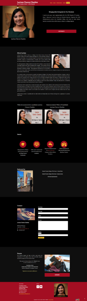 website for Larissa Chavez for COD board